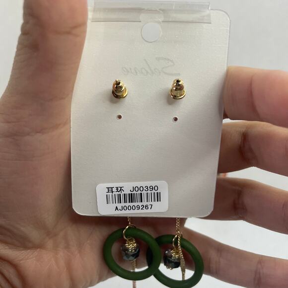 NWT Lot Of 2 Earrings Piercing Dangling Green Circles Gold Pattern - Picture 3 of 11